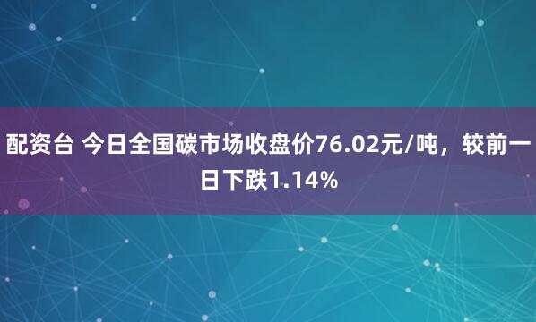 配资台 今日全国碳市场收盘价76.02元/吨，较前一日下跌1.14%