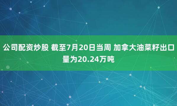 公司配资炒股 截至7月20日当周 加拿大油菜籽出口量为20.24万吨